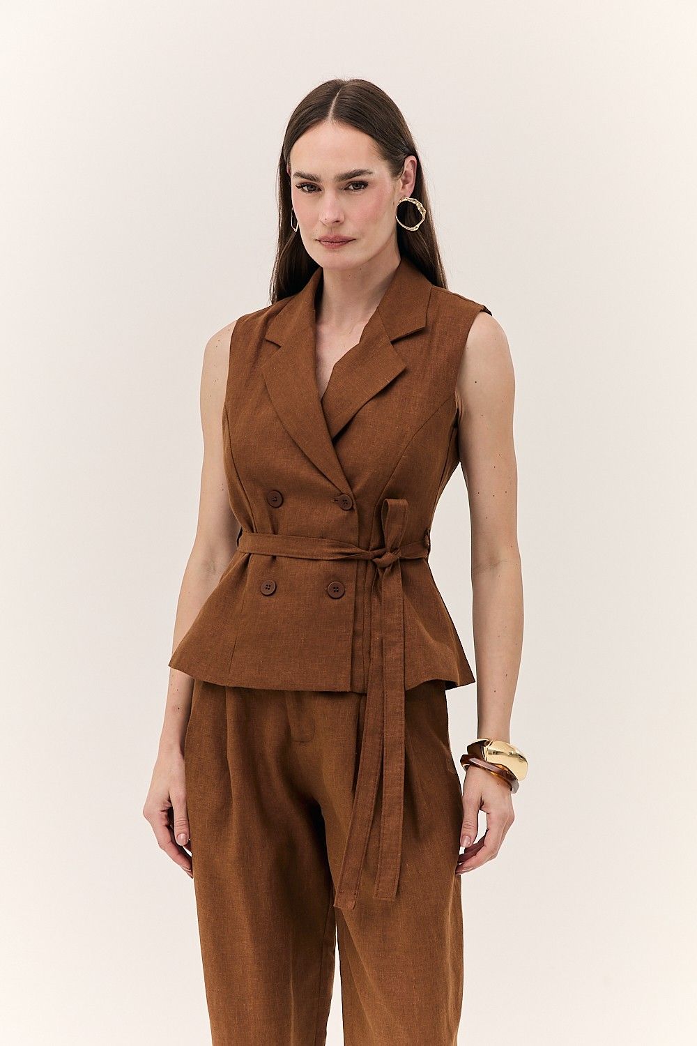 Blusa Colete Feminina Alfaiataria Linho Puro Alba