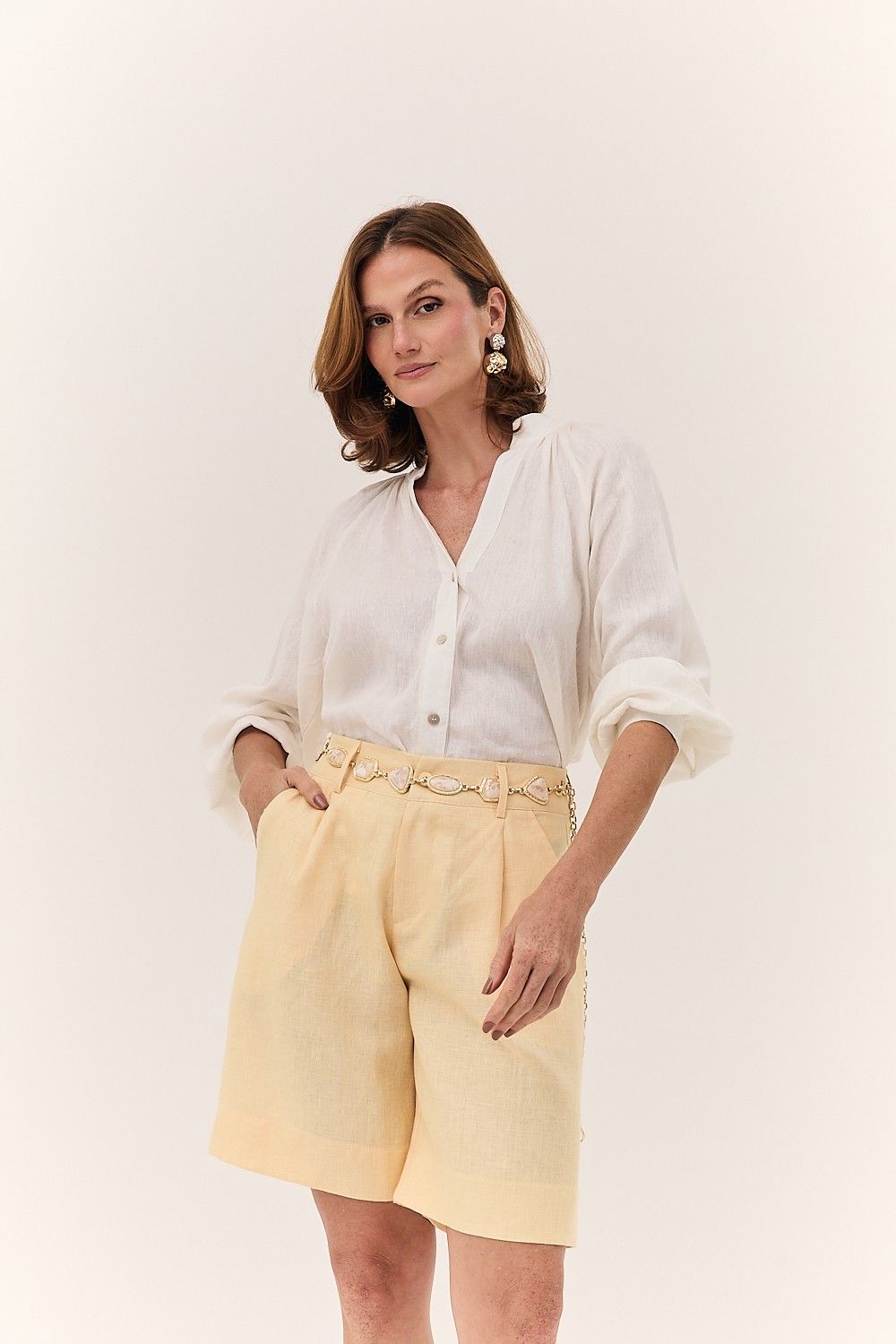 Bermuda Feminina Linho Puro Alba