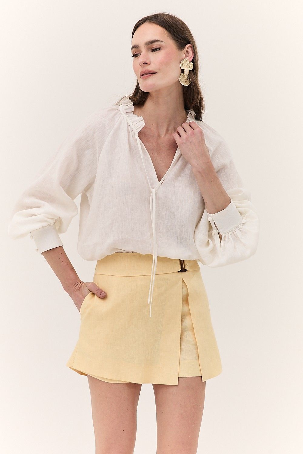 Short Saia Feminino Linho Puro Alba