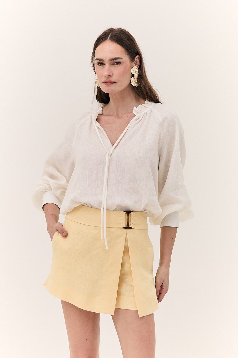 Short Saia Feminino Linho Puro Alba