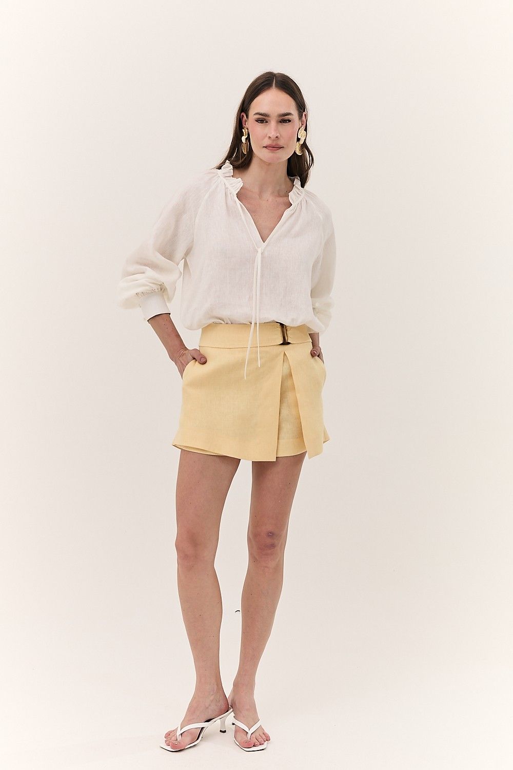 Short Saia Feminino Linho Puro Alba