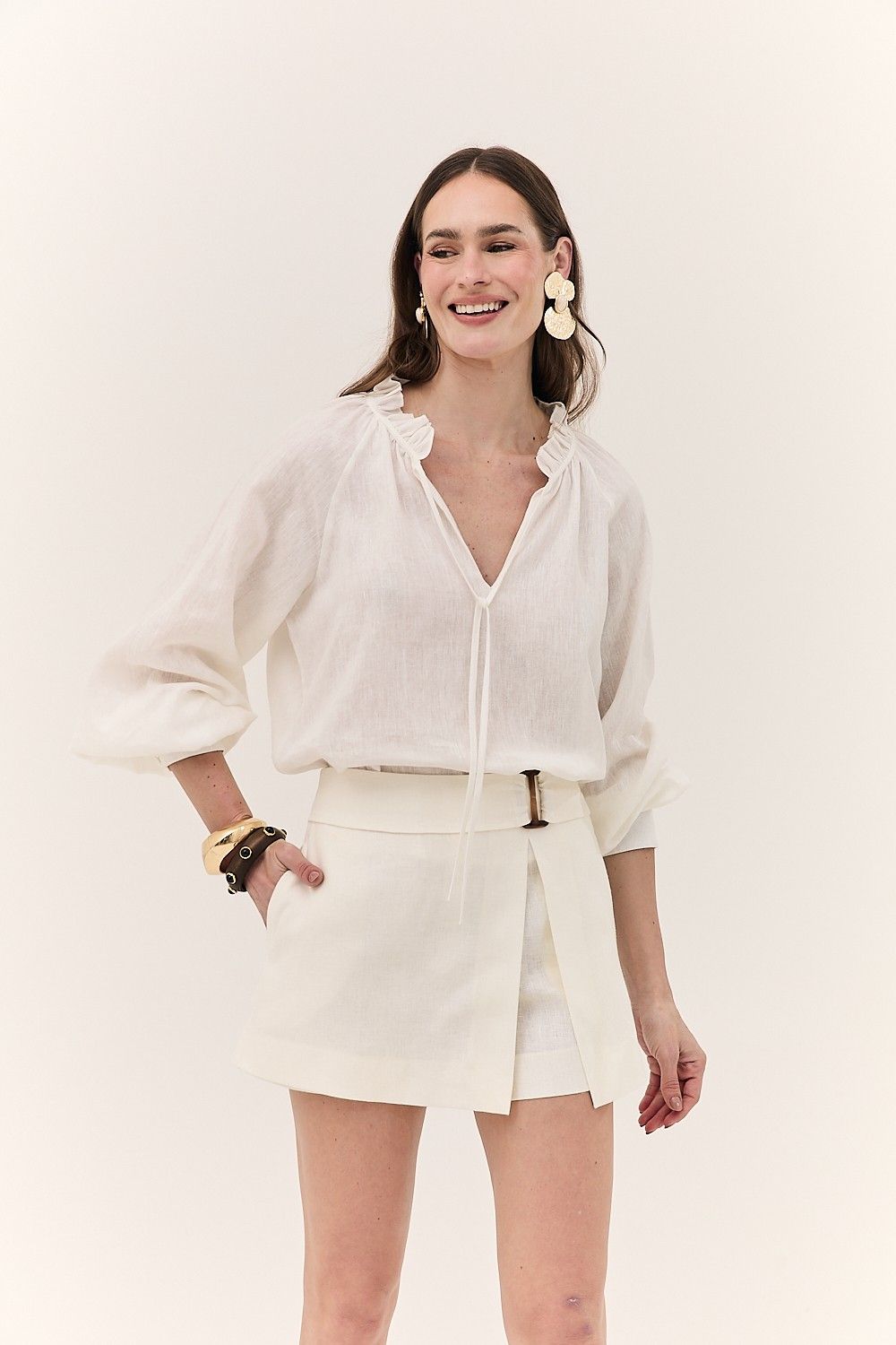 Short Saia Feminino Linho Puro Alba