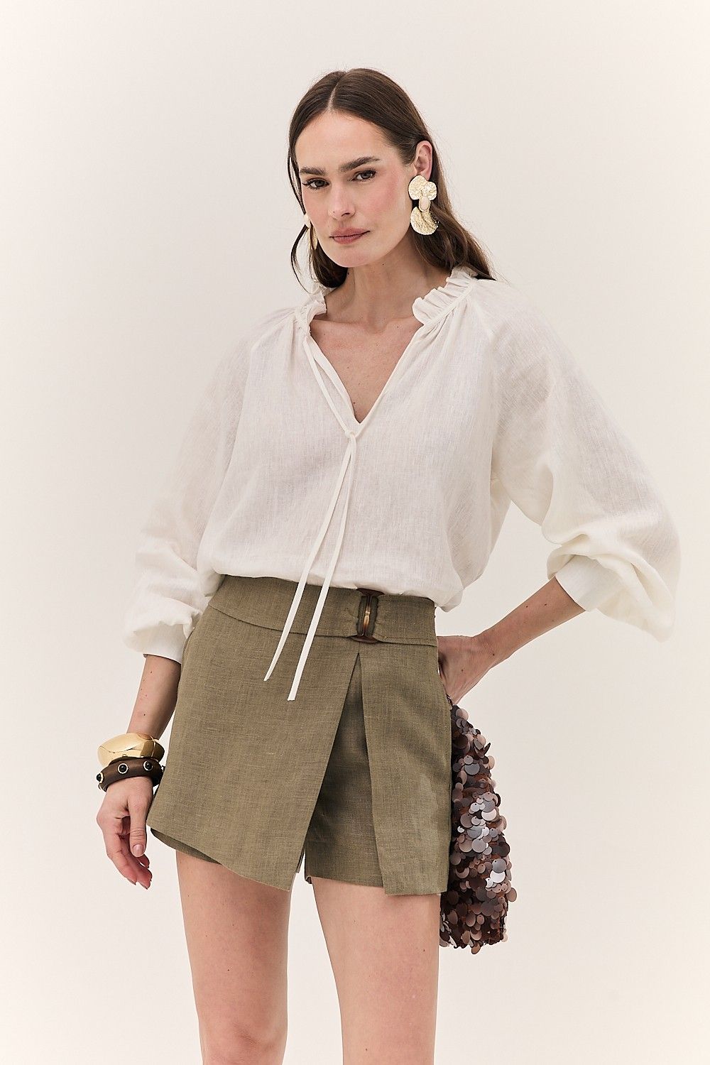 Short Saia Feminino Linho Puro Alba