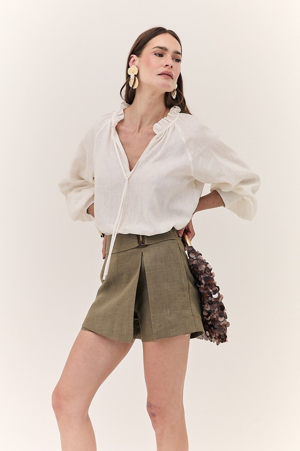 Short Saia Feminino Linho Puro Alba