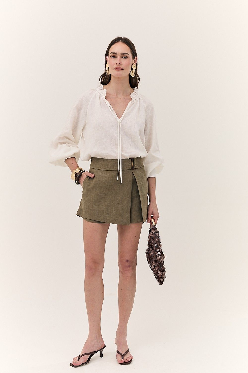 Short Saia Feminino Linho Puro Alba