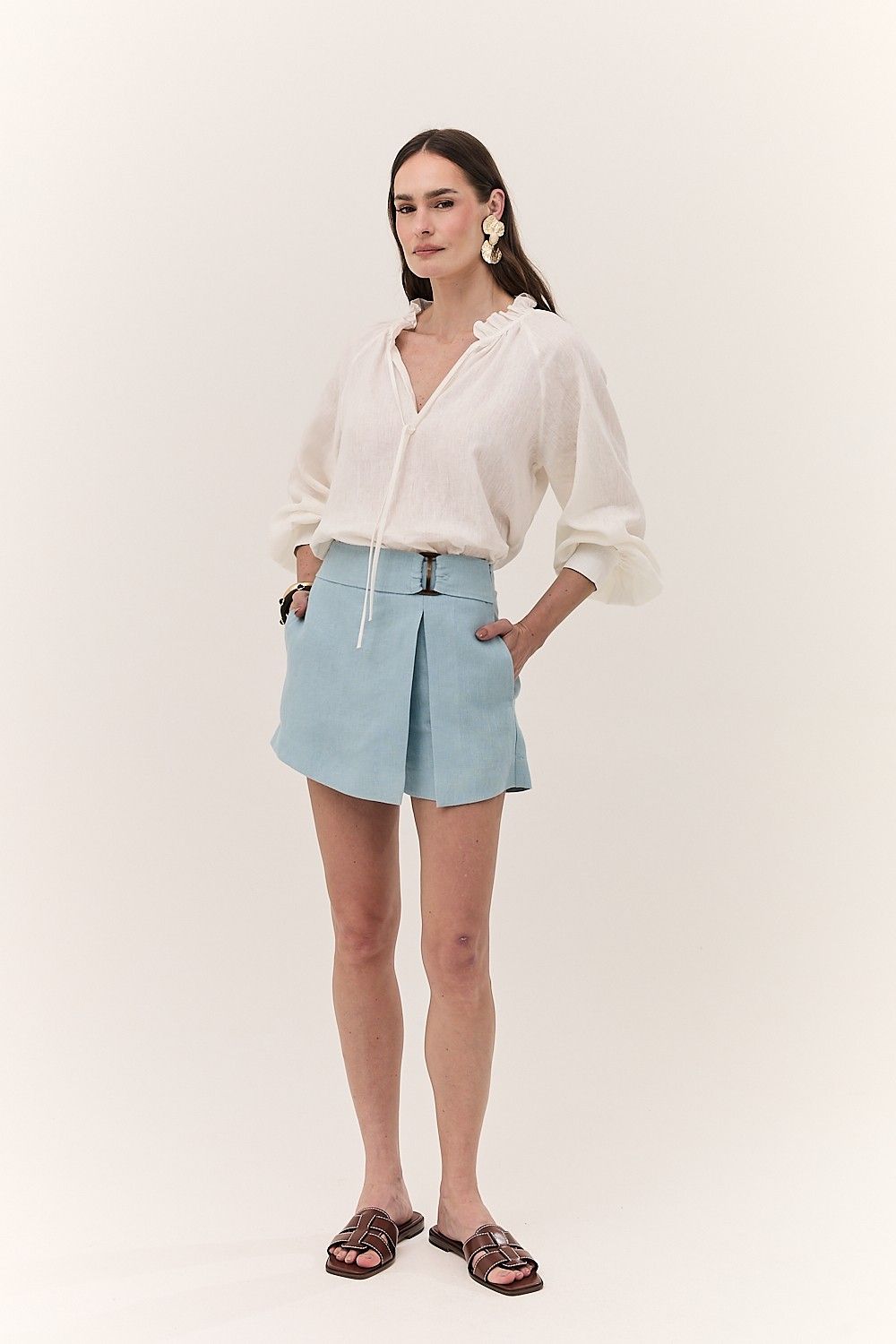 Short Saia Feminino Linho Puro Alba
