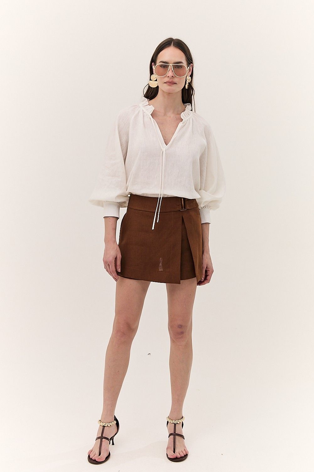 Short Saia Feminino Linho Puro Alba
