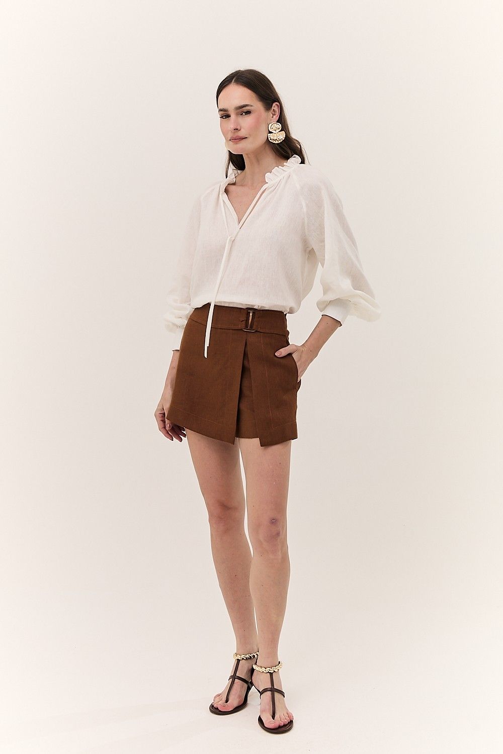 Short Saia Feminino Linho Puro Alba