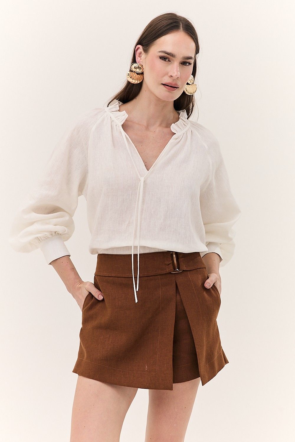 Short Saia Feminino Linho Puro Alba
