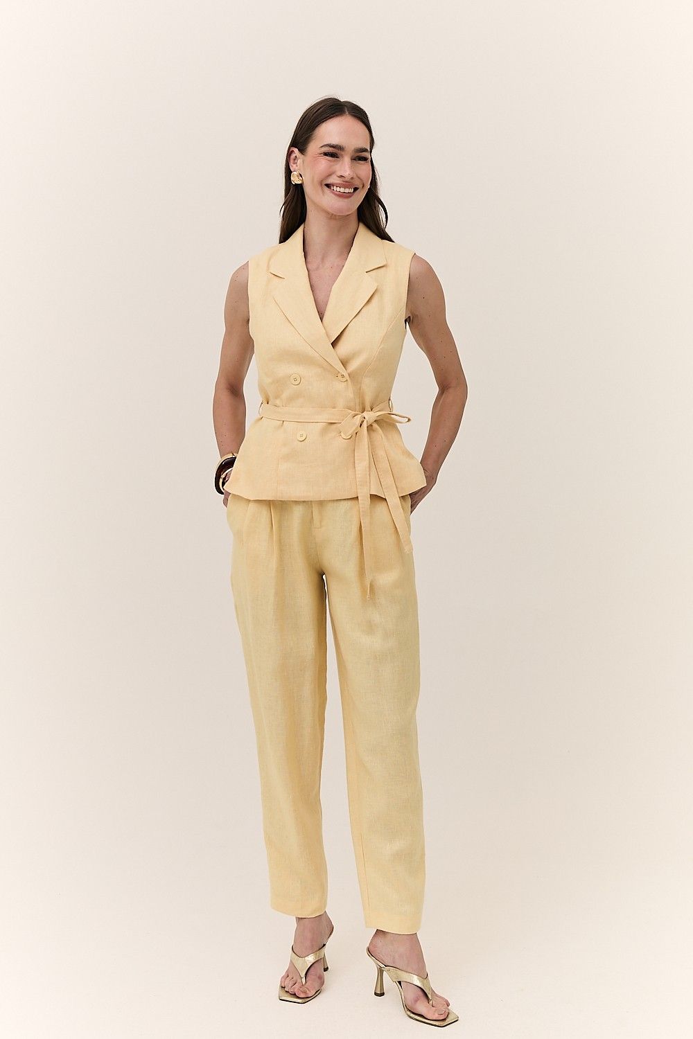 Blusa Colete Feminina Alfaiataria Linho Puro Alba
