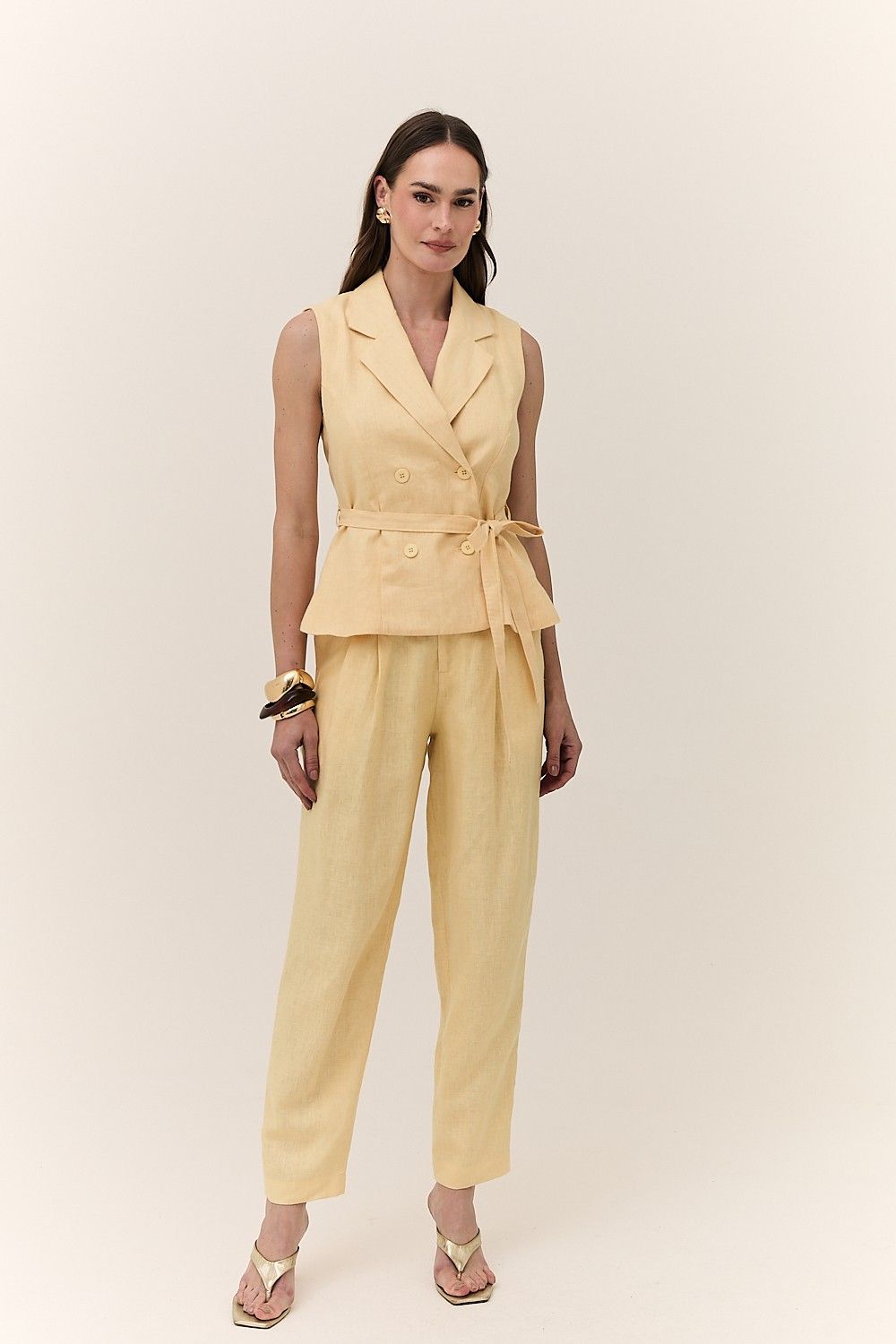 Blusa Colete Feminina Alfaiataria Linho Puro Alba