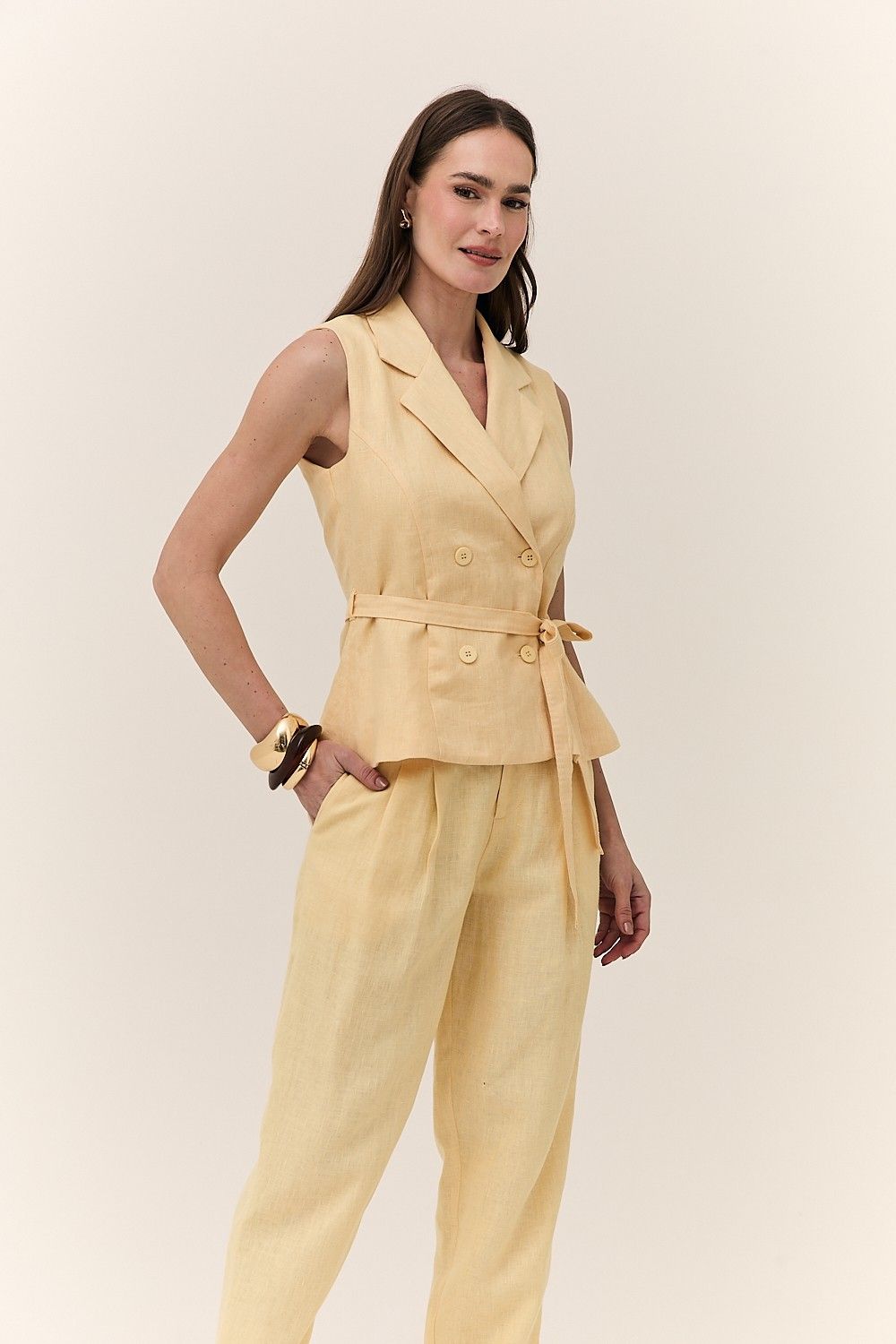 Blusa Colete Feminina Alfaiataria Linho Puro Alba