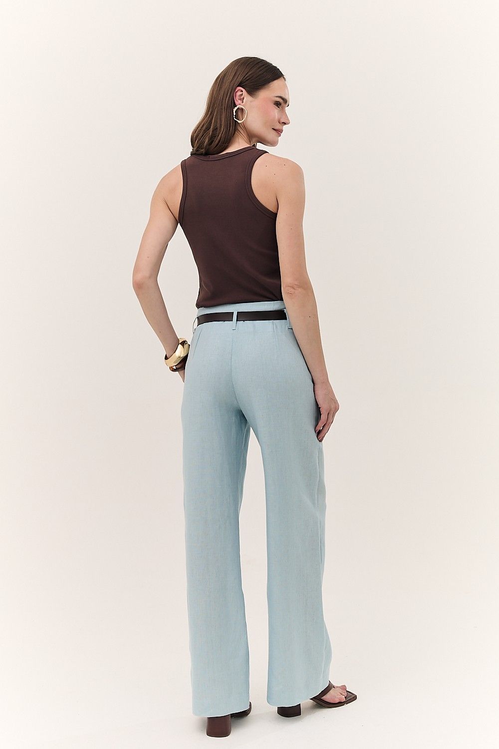 Calça Feminina Reta Linho Puro com Cinto Alba