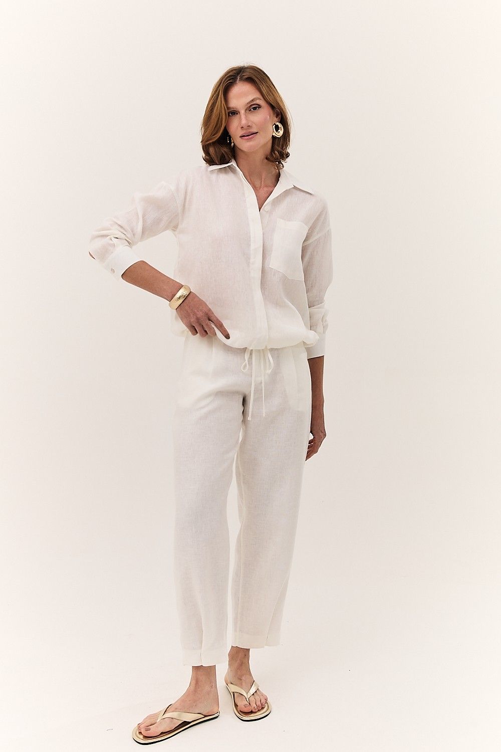 Calça Feminina Barrel Linho Puro Alba