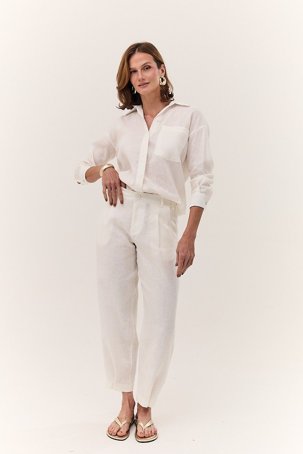 Calça Feminina Barrel Linho Puro Alba