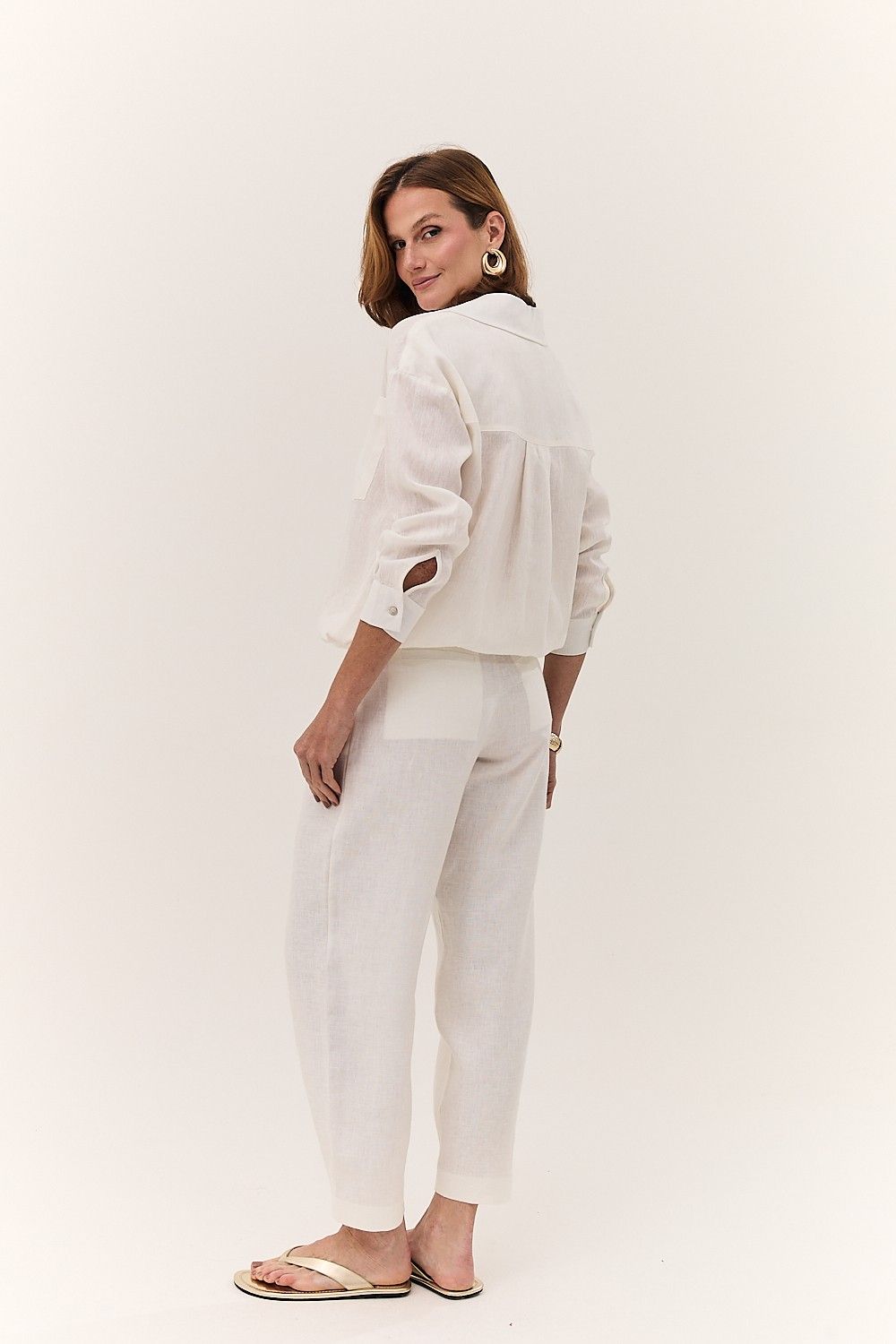 Calça Feminina Barrel Linho Puro Alba