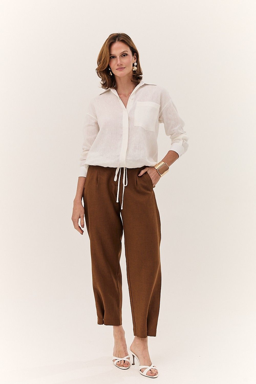 Calça Feminina Barrel Linho Puro Alba