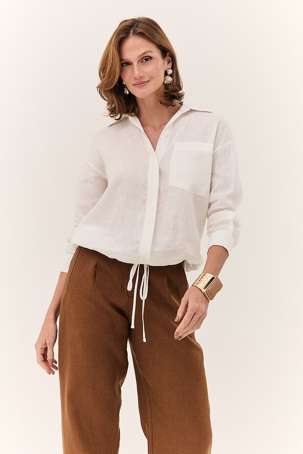 Calça Feminina Barrel Linho Puro Alba