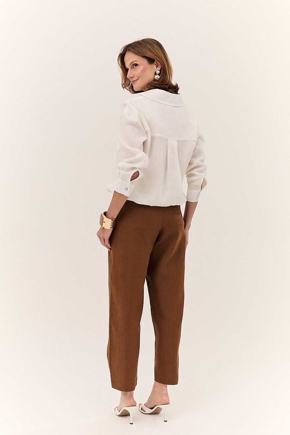 Calça Feminina Barrel Linho Puro Alba
