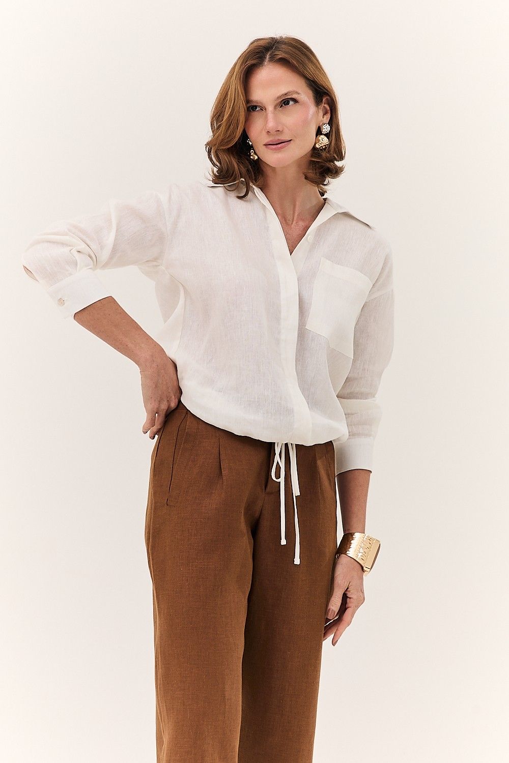 Calça Feminina Barrel Linho Puro Alba