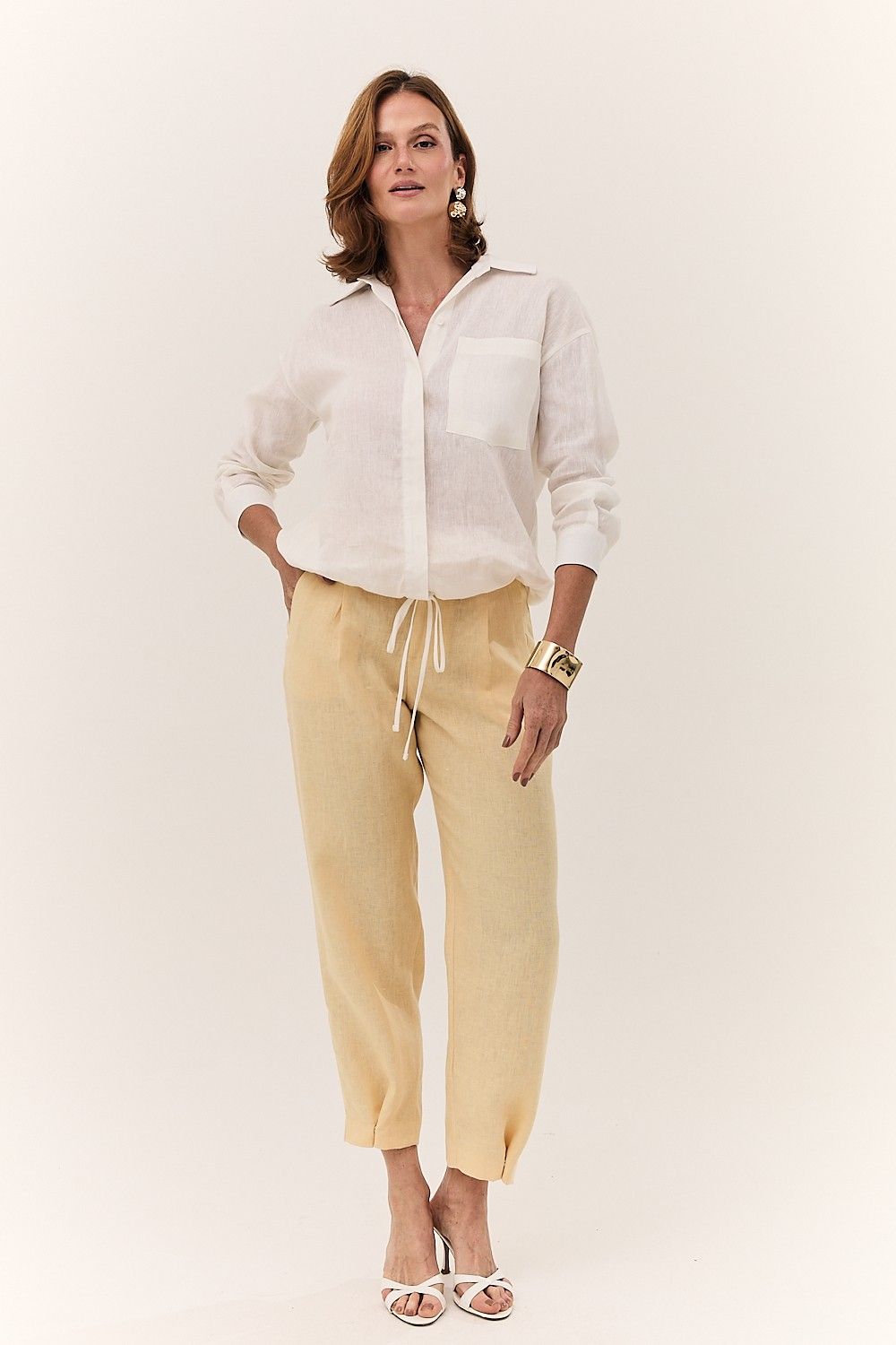 Calça Feminina Barrel Linho Puro Alba