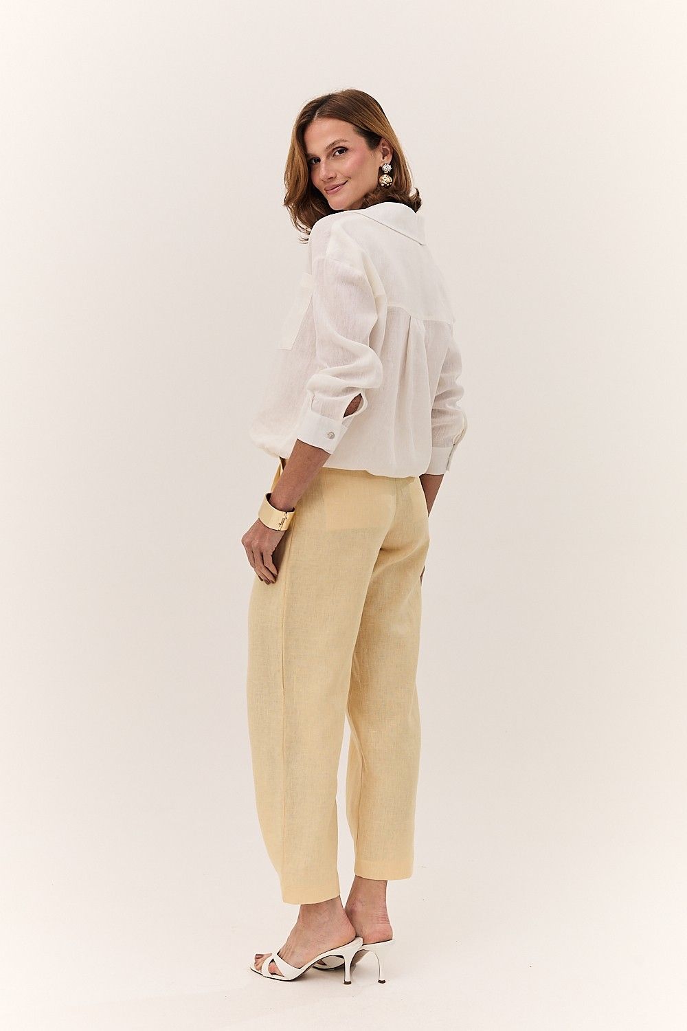 Calça Feminina Barrel Linho Puro Alba