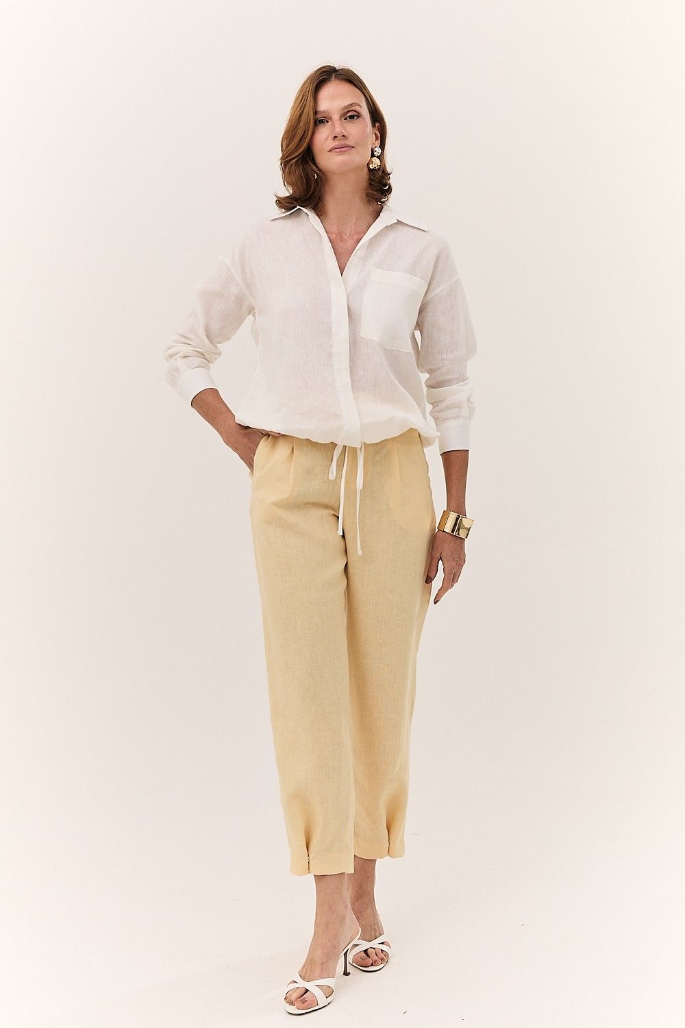 Calça Feminina Barrel Linho Puro Alba