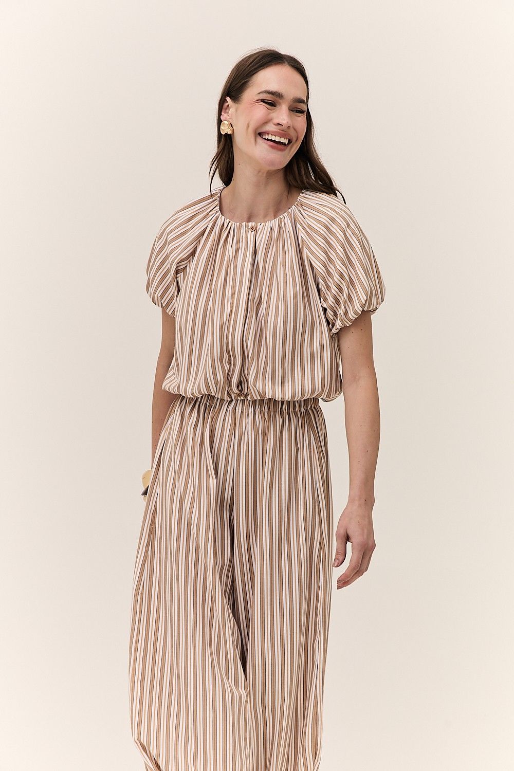 Blusa Feminina Balonê Listrada com Botões Malta