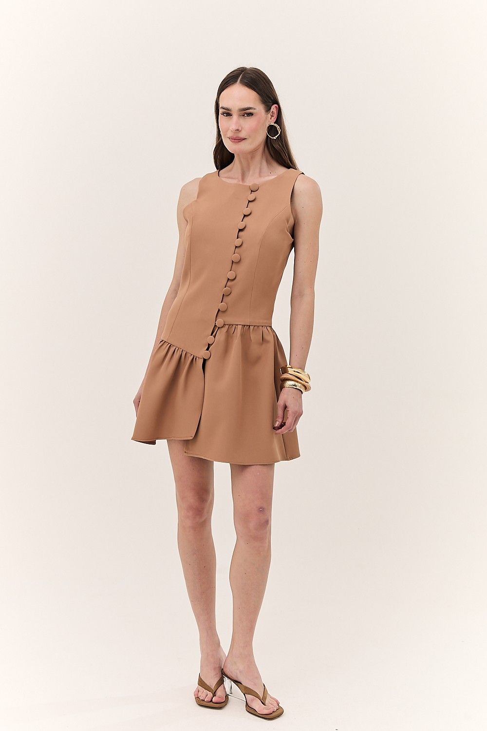 Vestido Curto Feminino com Babado e Botões Ventura