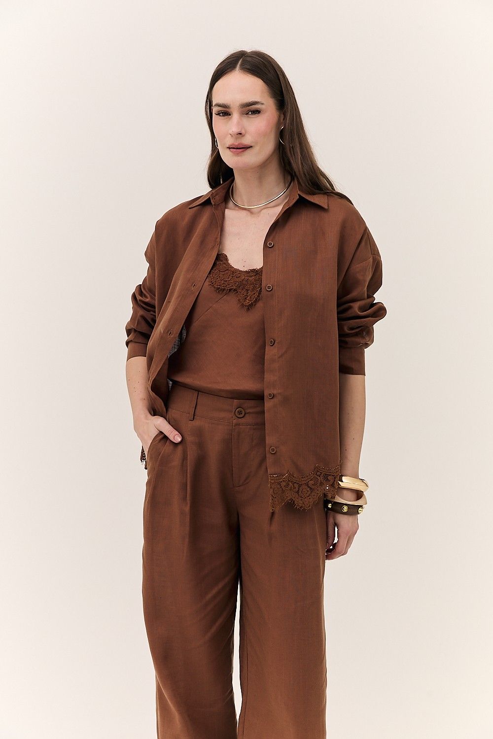 Camisa Feminina Linho com Renda Antonieta