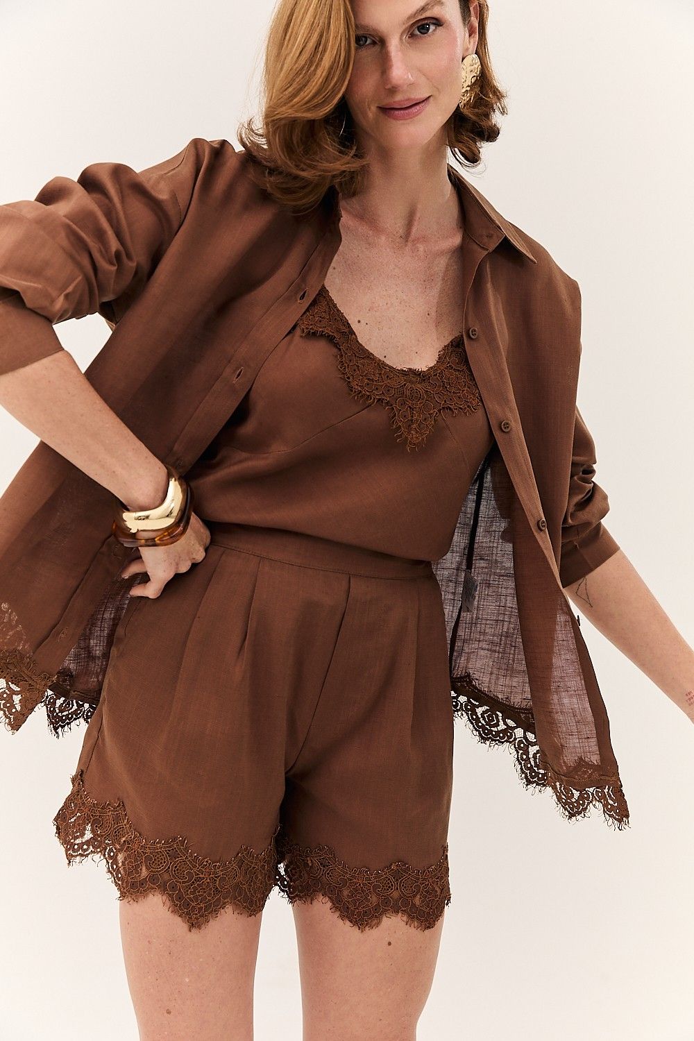 Camisa Feminina Linho com Renda Antonieta