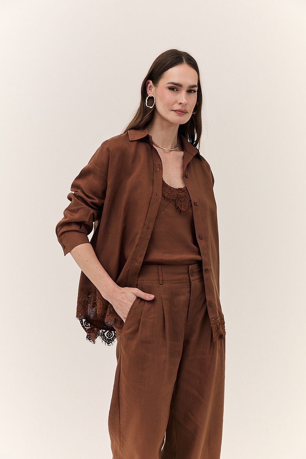 Camisa Feminina Linho com Renda Antonieta