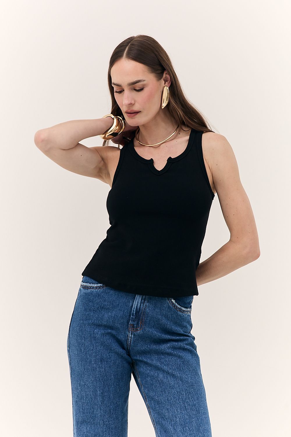 Blusa Regata Feminina Malha com Decote Chloe