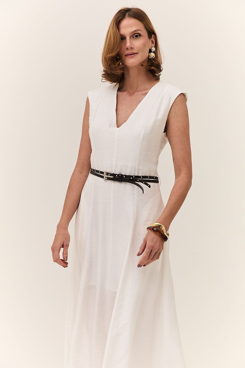 Vestido Midi Evasê com Cinto Aurora