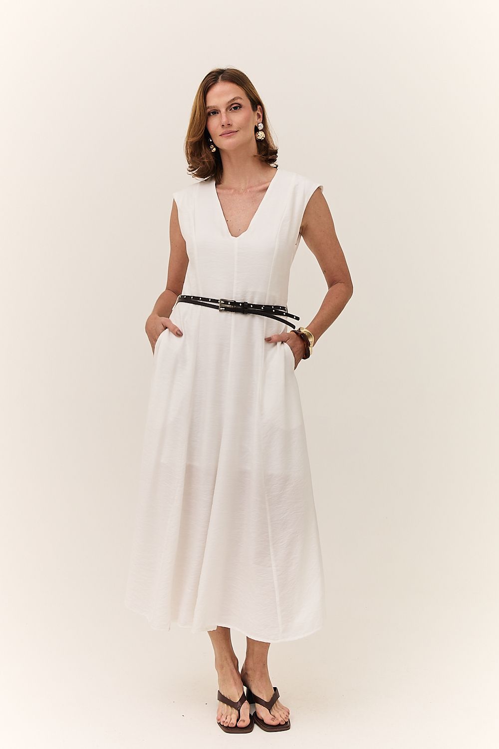 Vestido Midi Evasê com Cinto Aurora