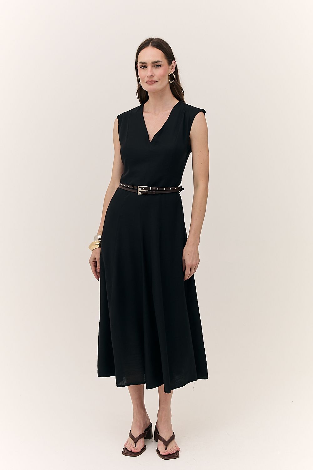 Vestido Midi Evasê com Cinto Aurora