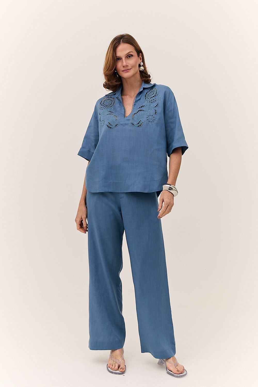 Calça Pantalona Feminina Linho Cindy