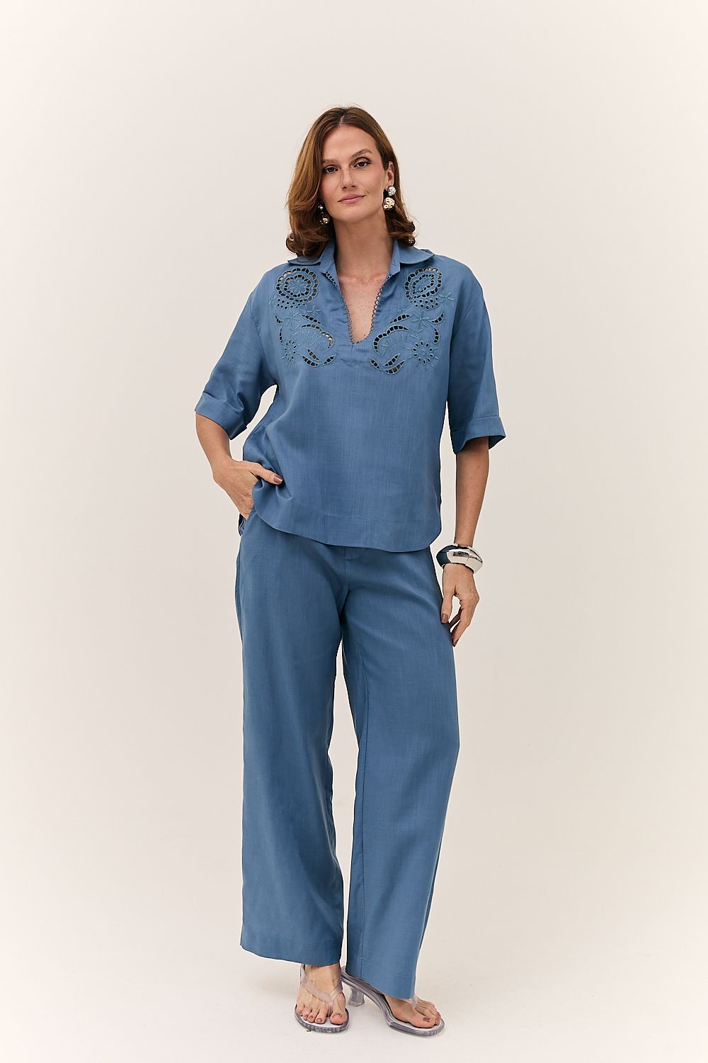 Calça Pantalona Feminina Linho Cindy