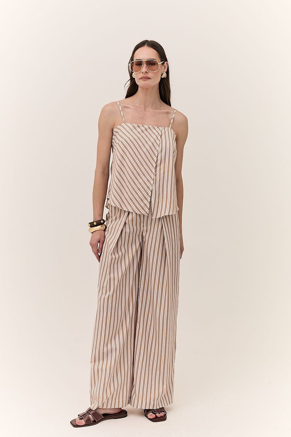 Calça Pantalona Feminina Listrada Malta 