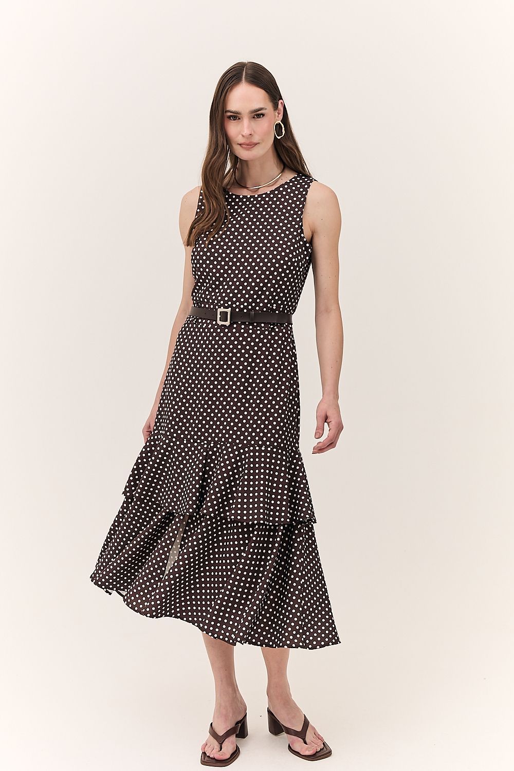 Vestido Midi Babado Poá Dulce