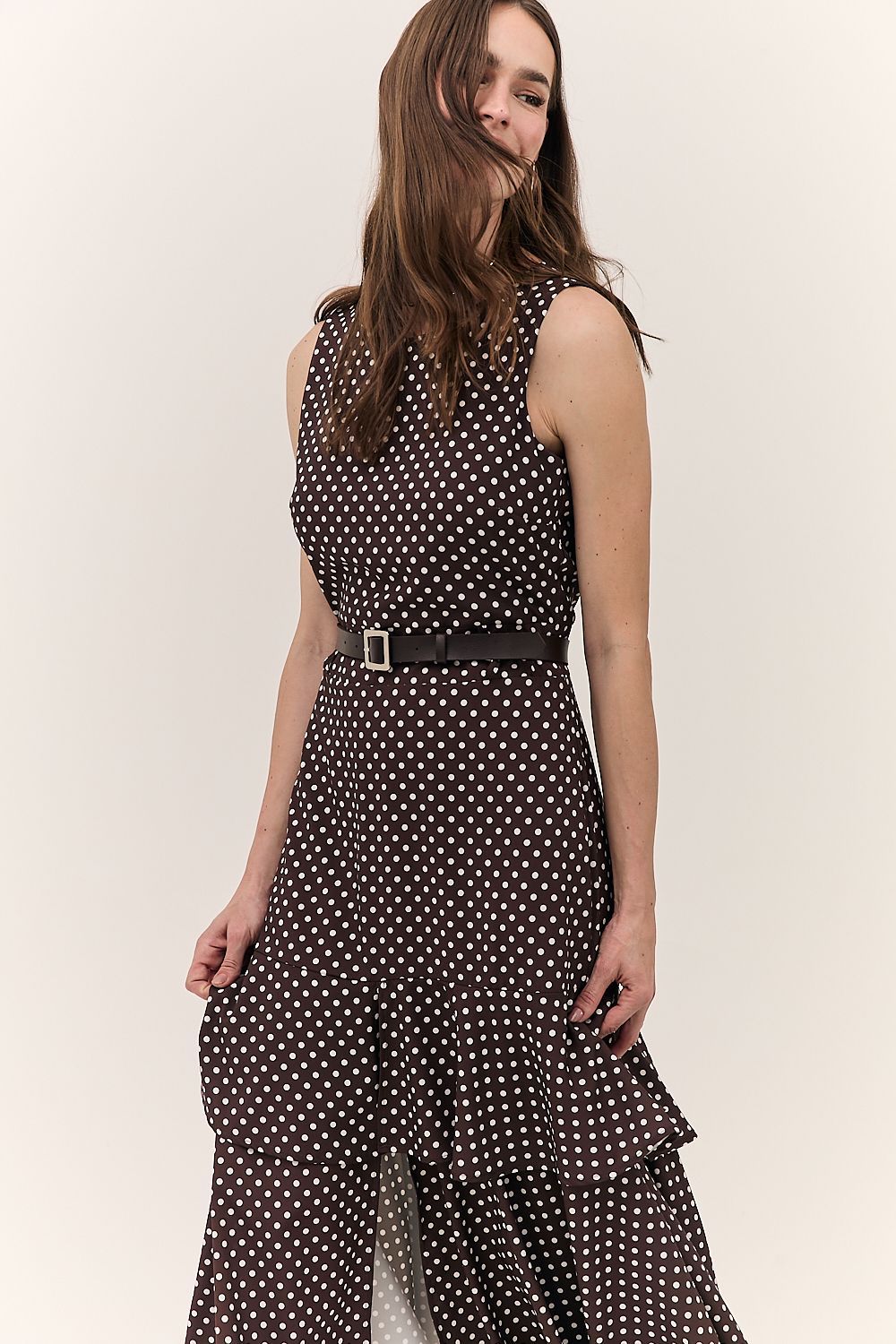 Vestido Midi Babado Poá Dulce