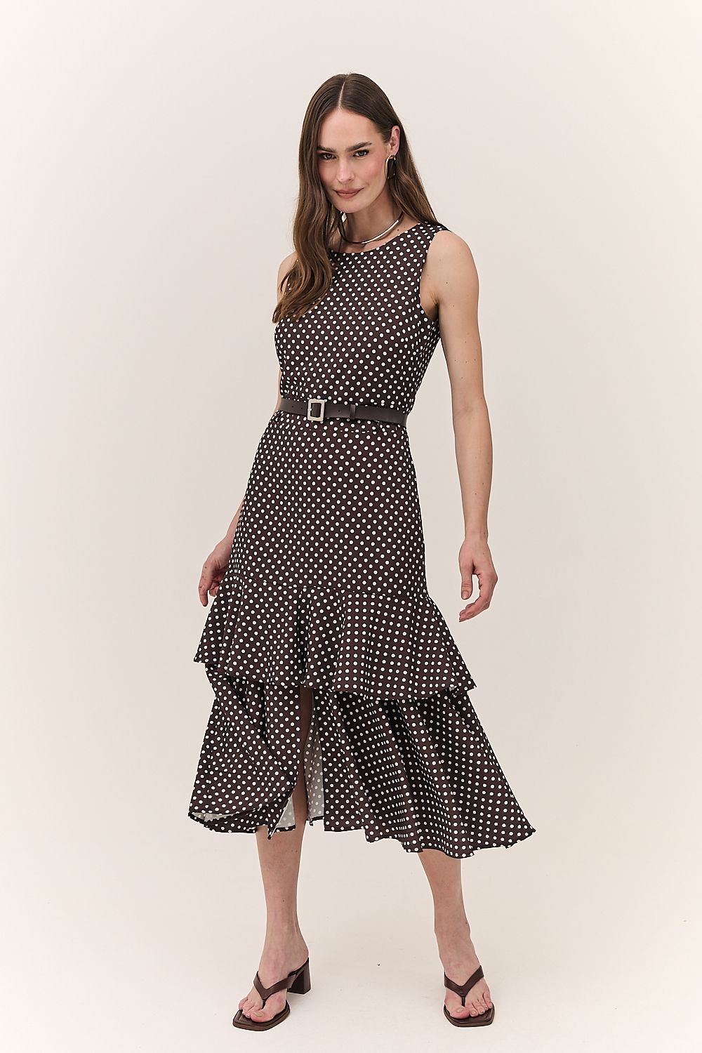 Vestido Midi Babado Poá Dulce