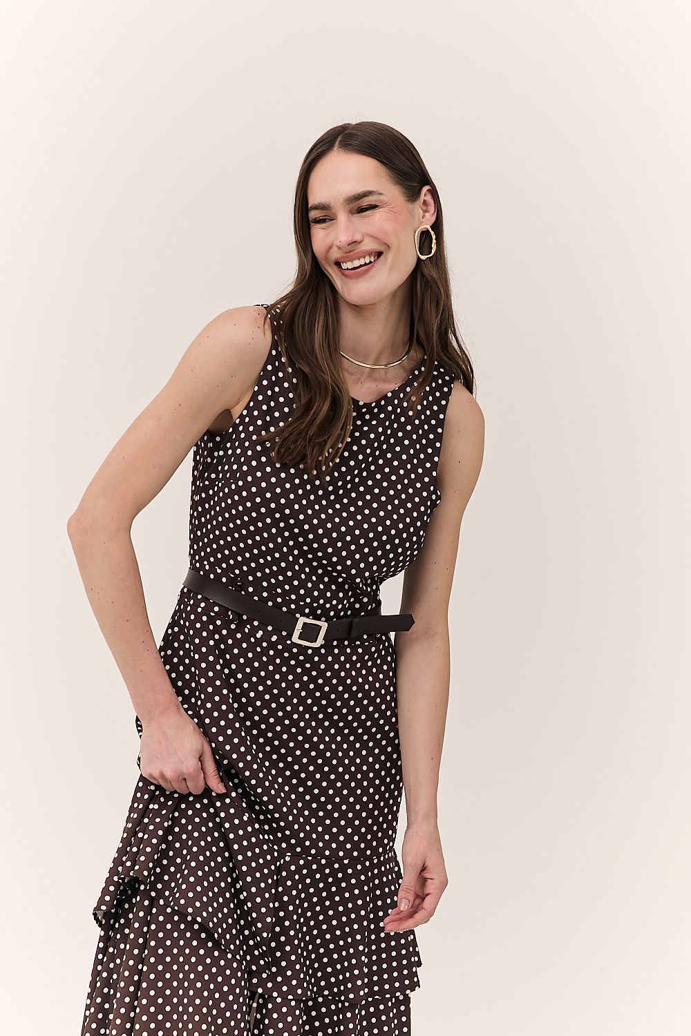 Vestido Midi Babado Poá Dulce