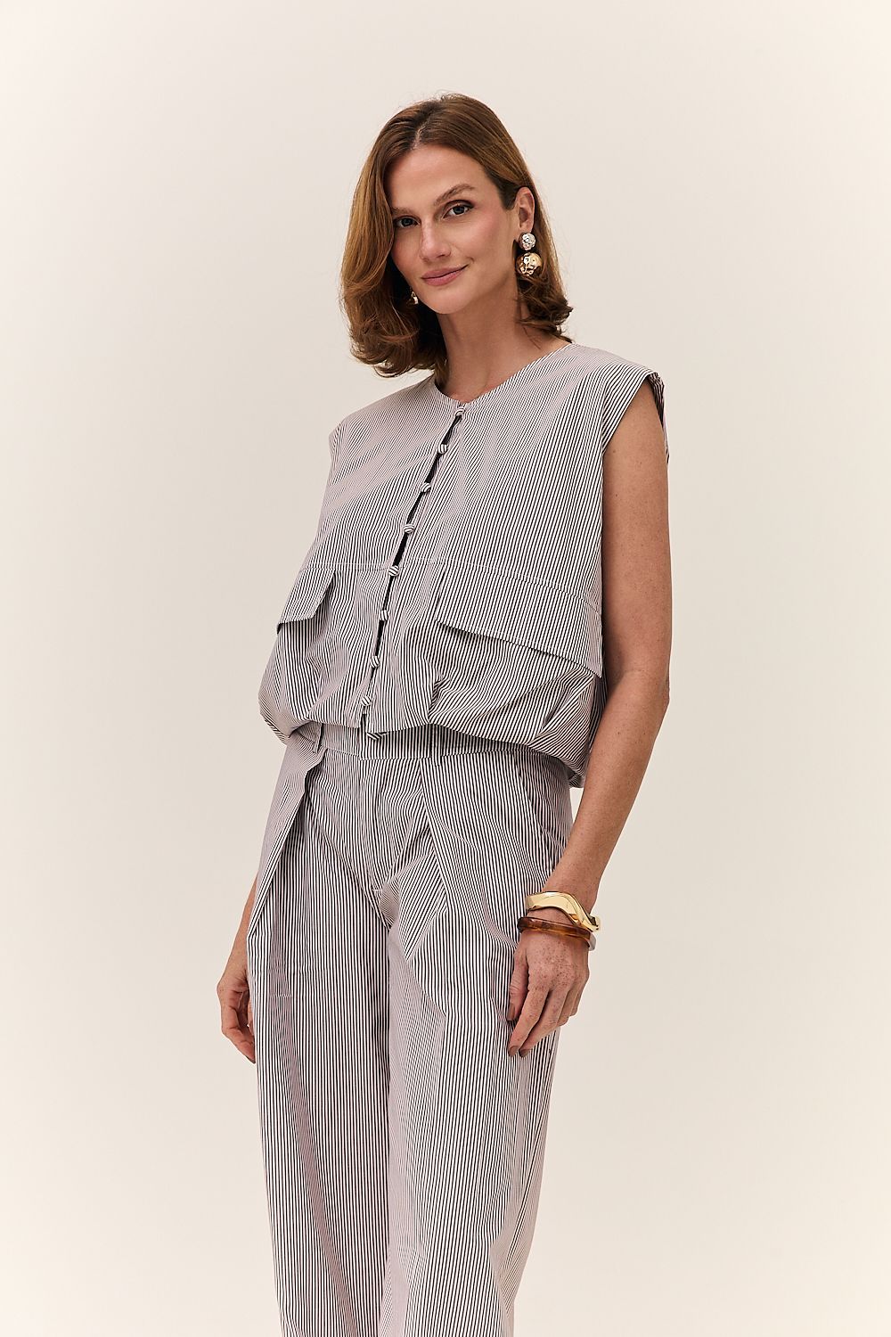 Calça Feminina Listrada Prega Elisa