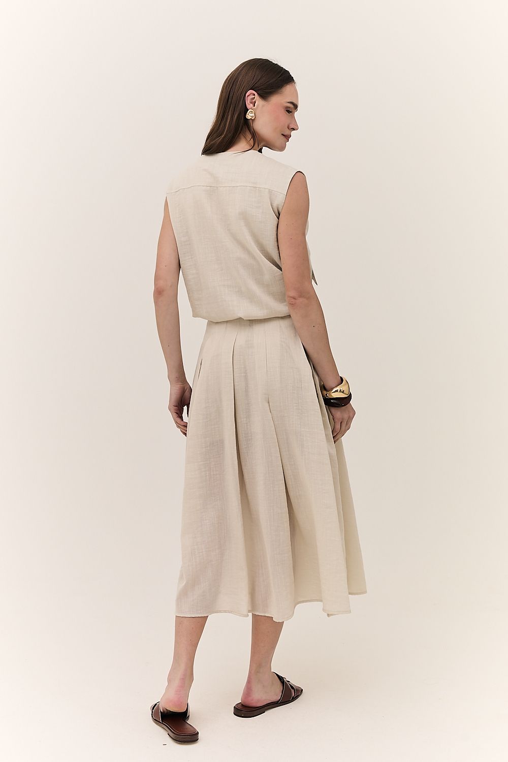 Saia Midi Feminina Pregas Rayon Maitê
