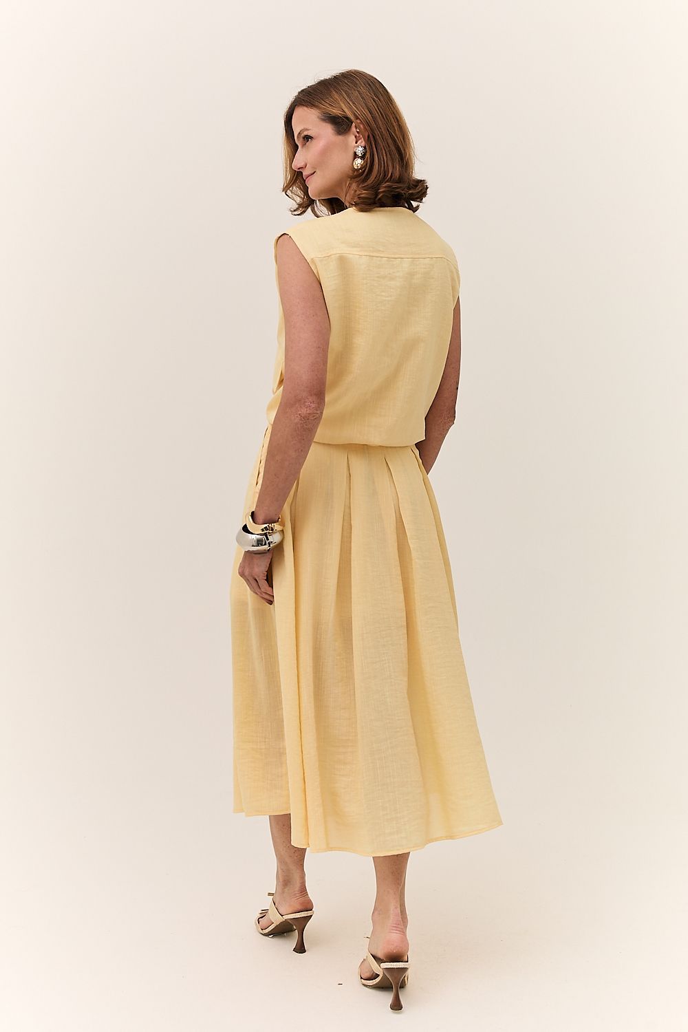 Saia Midi Feminina Pregas Rayon Maitê