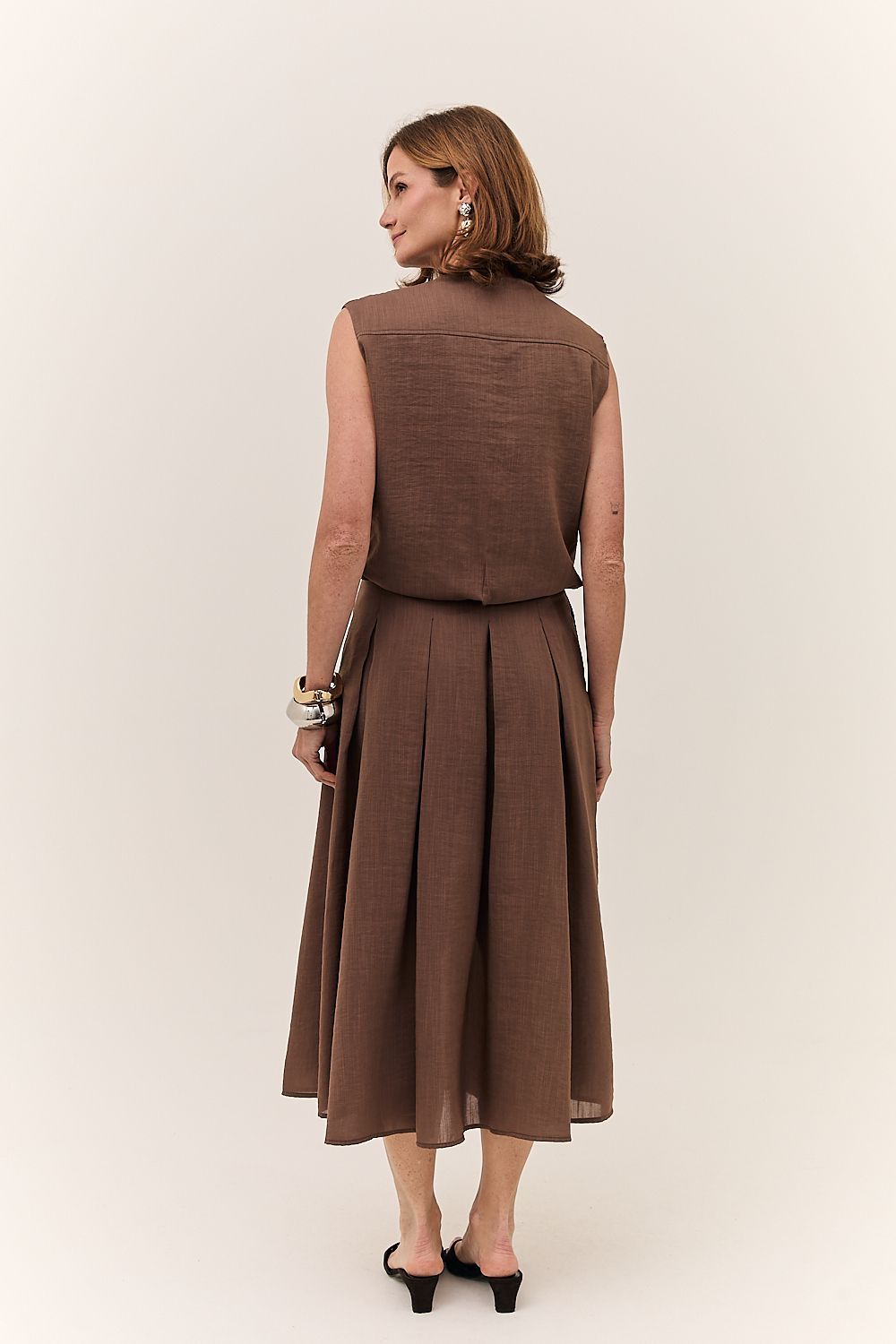 Saia Midi Feminina Pregas Rayon Maitê