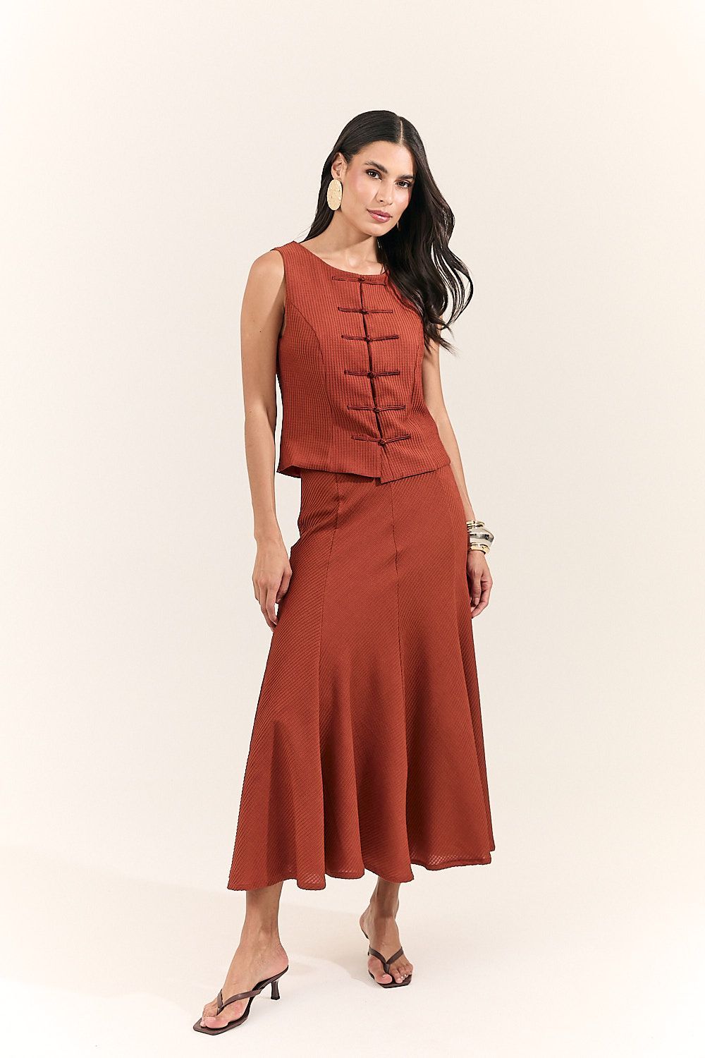 Blusa Colete Feminina Texturizado com Alamares Sasha