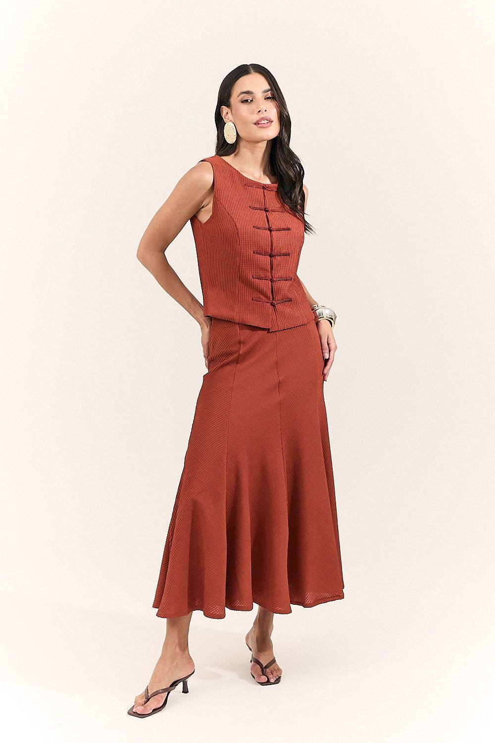 Blusa Colete Feminina Texturizado com Alamares Sasha
