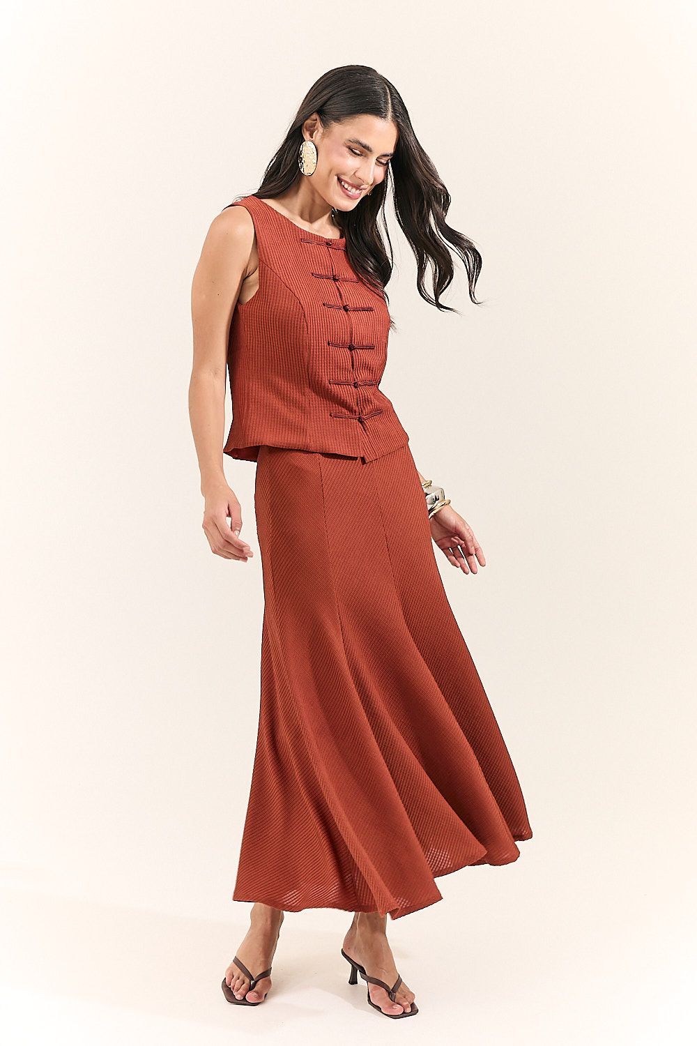 Blusa Colete Feminina Texturizado com Alamares Sasha